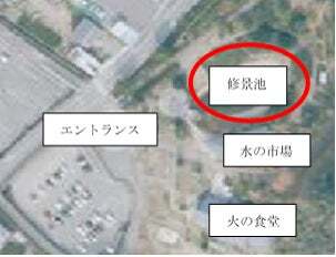 アイススケートリンク設置予定地 ※実際は、「水の市場」横にある「修景池」上にステージが組まれ、スケートリンクが設置される予定です。