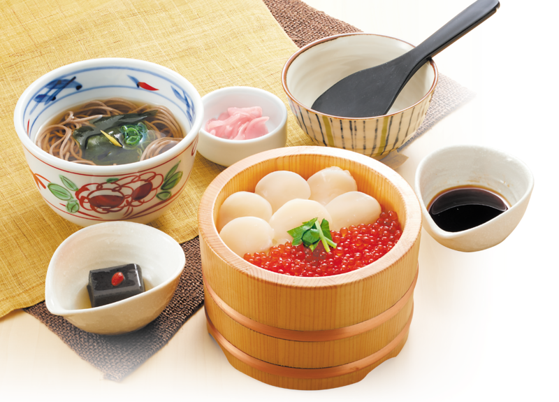「帆立といくらの二色丼セット」2,968円→2,748円