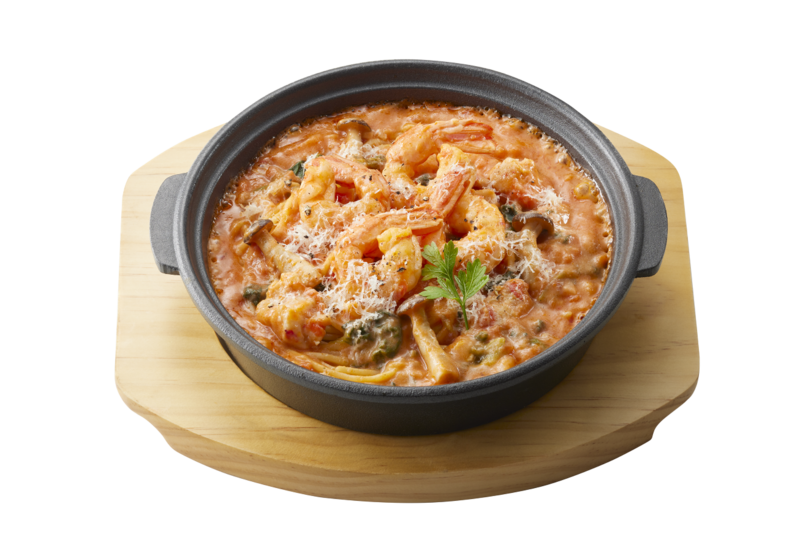 「"鉄板パスタ" ずわい蟹と赤エビのトマトクリームソース」1,529円