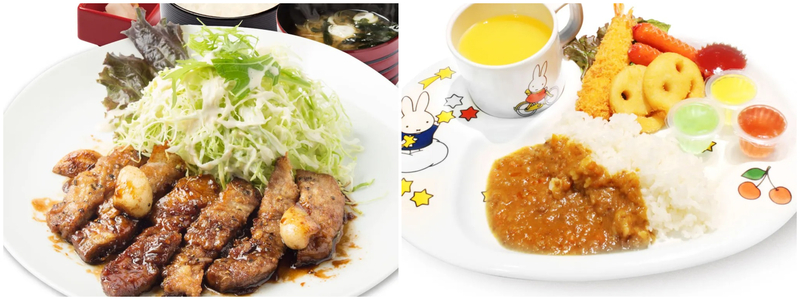 (左)名物の「とんてき」、(右)キッズメニュー(一例)