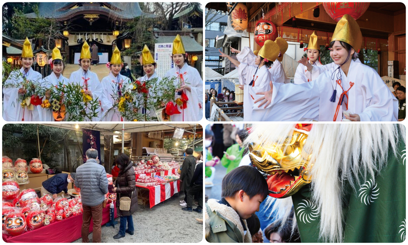 福娘から福笹を受け取る子どもたち。新年の幸せを願う、心あたたまるひとときです
