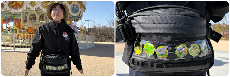 スタッフの胸元には、相棒ポケモンの姿も! ピンバッジ交換の際は、相棒にした理由も聞いてみると話が盛り上がるかも!?