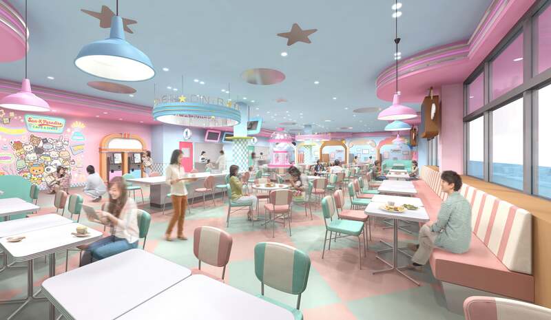 アメリカンダイナー風の店内が広がるレストラン「San-x Paradise Cafe & Diner」のイメージ