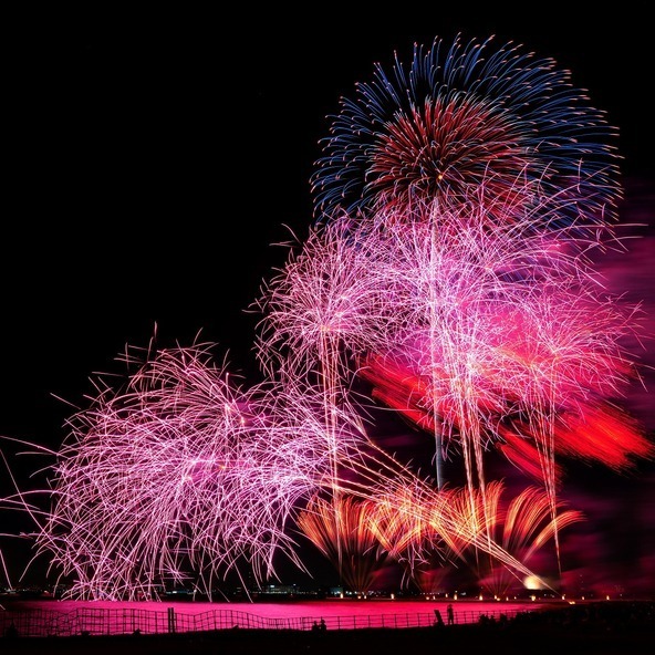 千葉の海辺を満開の花火が彩ります