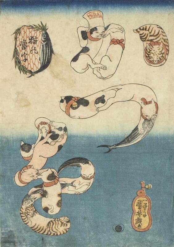 歌川国芳《猫の当字 かつを》天保13(1842)年頃 個人蔵