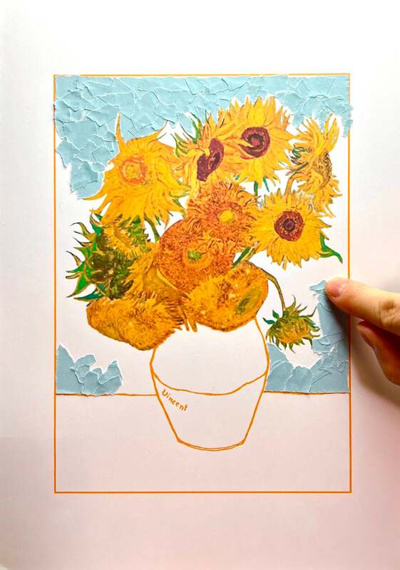 ゴッホの《ひまわり》をモチーフにしたちぎり絵ワークショップのイメージ