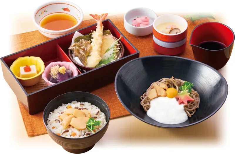 和食さと「松茸ごはんと月見とろろそば膳」