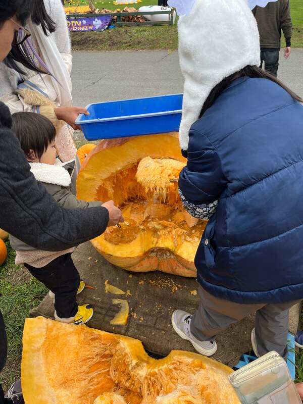 解体ショーに夢中になる子供たち