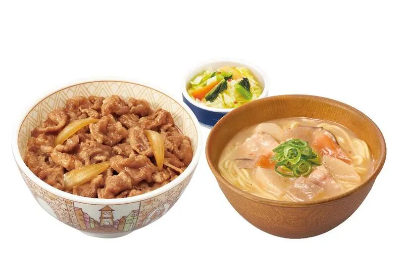 すき家「牛丼(並盛)+とん汁みそらーめんおしんこセット」