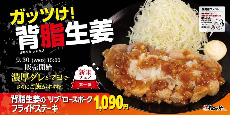 松のや「背脂生姜タレのポークフライドステーキ定食」