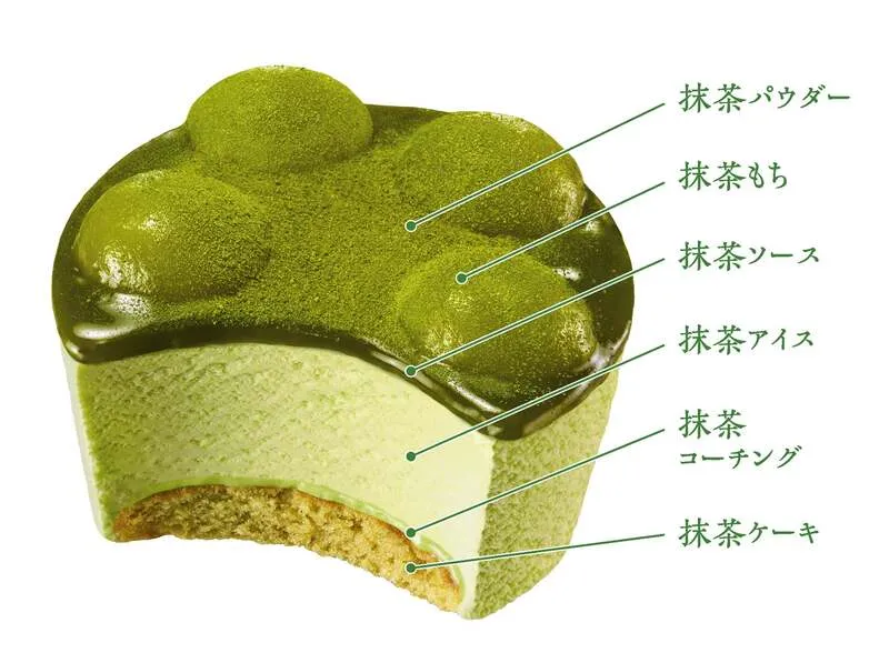 6層すべてに宇治抹茶を使った「やわもちアイス パフェ 重なり抹茶」