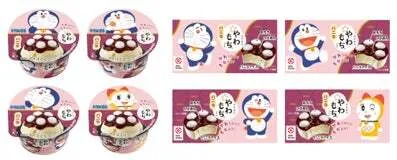「やわもちアイス バニラ」ドラえもんパッケージのフタとカップ側面のデザイン