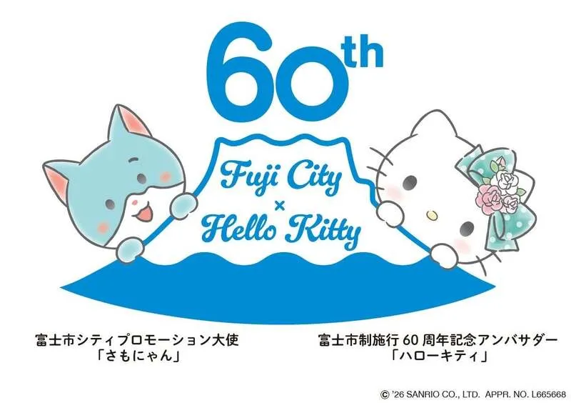 富士市オリジナルデザインのハローキティとさもにゃんのコラボデザイン