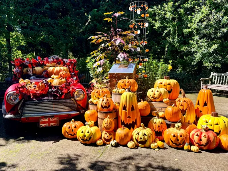 親子の記念撮影にもぴったりのハロウィン・ディスプレイ