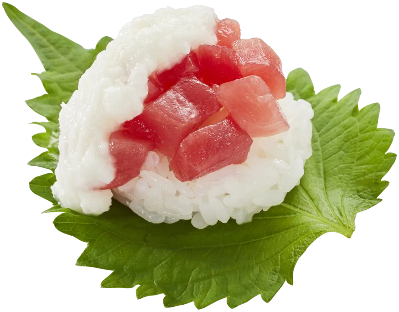 まぐろぶつ山かけ 大葉包み(176円)