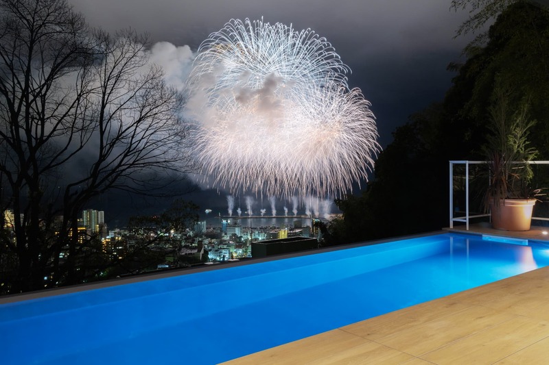 テラスから見る実際の熱海花火大会
