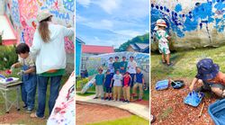 「巨大クジラモニュメントをみんなでペイント　兵庫県姫路市で参加型アートイベント開催」の写真