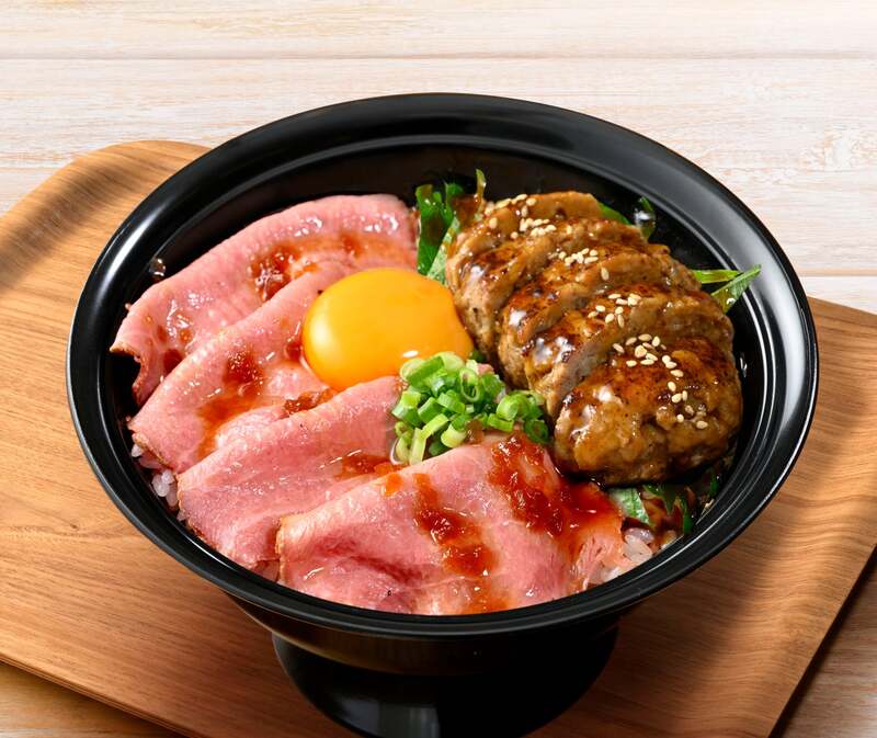 オ肉ヤ「てりたまハンバーグステーキ＆ローストビーフ丼」（1,630円）