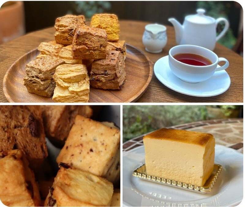 「café haru_sakura okamoto」スコーン（1個）432円、ミニスコーン（180g）1,296円、スコーン屋のチーズケーキ（1個）789円