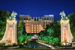 「キャンドルゲート」から続く並木道は濃淡のあるグリーンでライトアップされ、まるで奥深い森のような幻想的な空間を演出