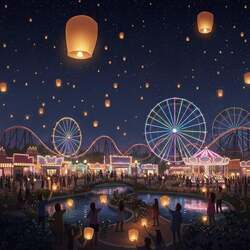 「姫路の遊園地で新年のランタン打ち上げ体験！　夜空に舞う幻想的な光のイベント開催」の写真