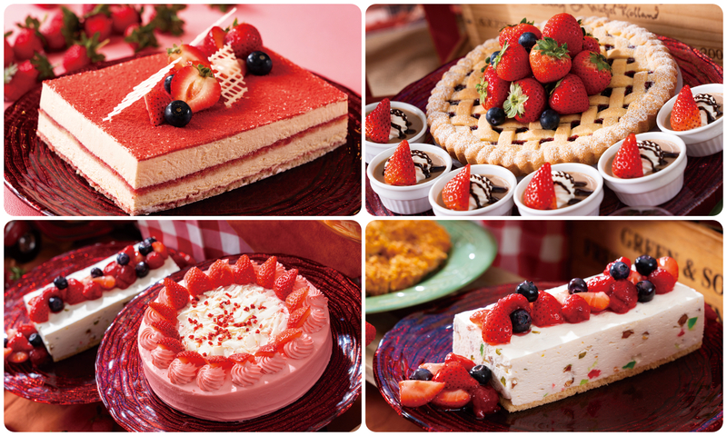 （左上）ストロベリーティラミス、（右上）ストロベリー クロスタータ、（左下）ストロベリー ショートケーキ、（右下）カッサータ ストロベリー＆ベリー添え