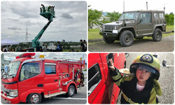 高所作業車・消防車・自衛隊車両がやってくる