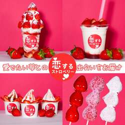 「映え度120％！パフェにスムージー、いちご飴も♪　「恋するストロベリー」が可愛すぎ」の写真