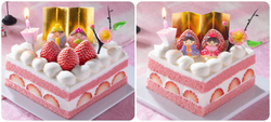 （左）「ひなまつり 苺のデコレーションケーキ」（3〜4名分）／（右）「ひなまつり 苺のデコレーションケーキ」（2〜3名分）