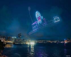 「【日本初】お台場の夜空に1000機のドラえもん！入場無料で楽しむ壮大ドローンショー」の写真