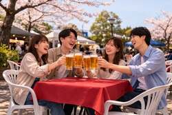 「夜空を舞う桜色ランタン＆絶品グルメ！体験満載の扇町桜まつりが大阪・扇町公園で」の写真