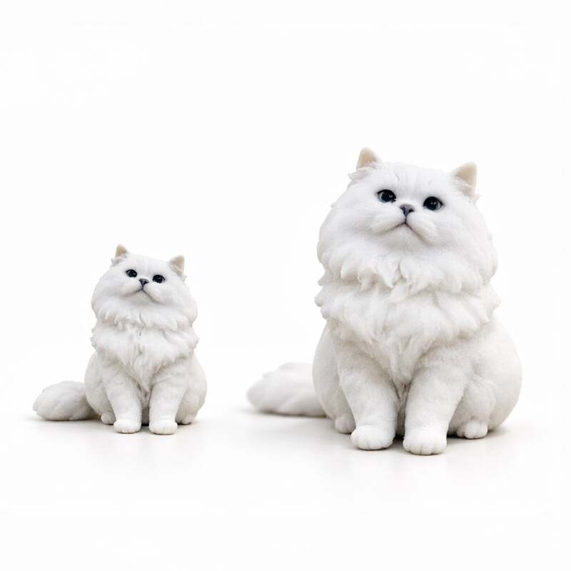 フィギュア制作事例「白猫のペットフィギュア」（左：3cm / 右：5cm）
