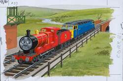 27巻「ほんとうにやくにたつ機関車」の表紙原画　クライヴ・スポング