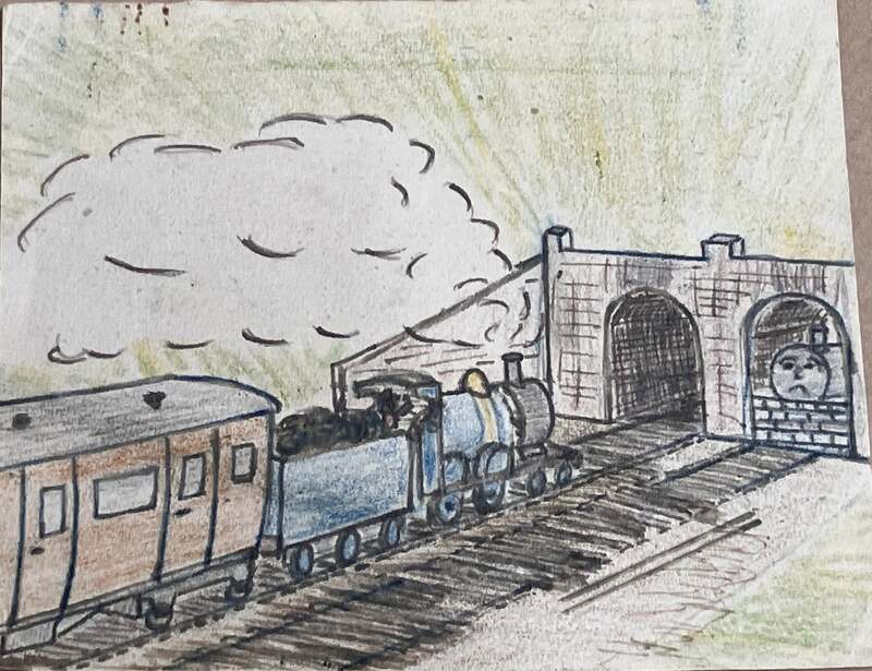 オードリー牧師手描きイラスト「3だいの機関車ーなかよしになった3だい」