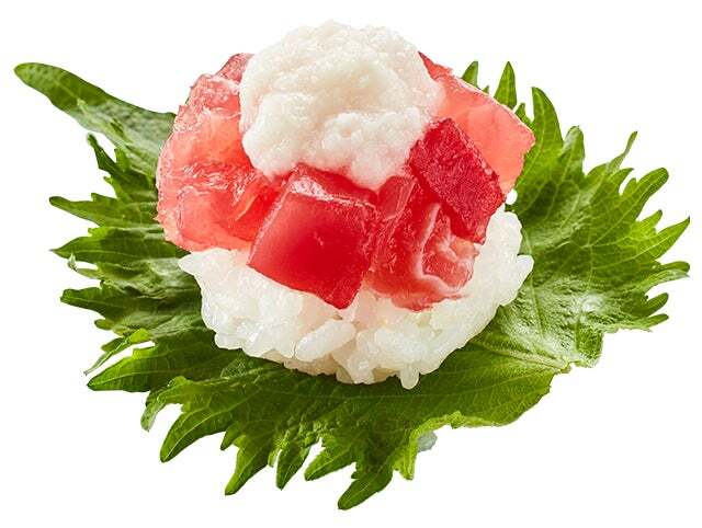  『とろっとまぐろ大葉包み（とろろ）』  一貫140円（税込）〜