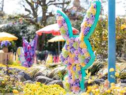 「キティと「ブルーミング！」の掛け声で一体に　ハーモニーランドで花が主役の春ショー」の写真