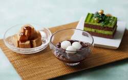 わらび餅、白玉ぜんざい、抹茶ケーキ