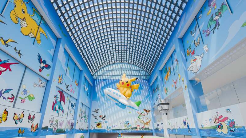 2階吹き抜けの巨大バルーンとポケモンの装飾