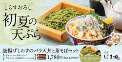 【天丼はま田】釜揚げしらすのバラ天丼と茶そばセット