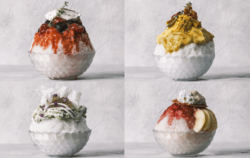 800°DEGREES TAKANAWA「井出農園”フルティカトマト”とチェリー」（左上）／「トウモロコシとみたらしわらび餅、ブラウンチーズケーキ」（右上）／「大河内煎茶と紫蘇ライチ、わらび餅」（左下）／「完熟ももと烏龍ミルクティー　」（右下）