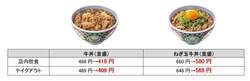 吉野家の丼・定食メニュー