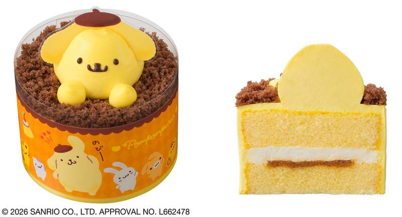 銀座コージーコーナー「ポムポムプリンのプリン風ケーキ」 （C）2026 SANRIO CO., LTD.