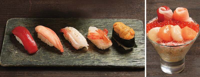 彩り握りとほたてパフェ（味噌汁付、1人前）6,600円〈各日50点限り〉