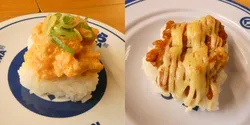 （左）「スパイシーサーモンマヨ」140円／（右）「あぶりチーズドリア風」120円　ともに販売期間：9月4日〜13日、持ち帰り不可