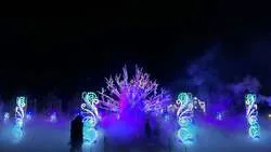 「神秘のシャイニングアーチ」の先に広がる巨大な「光の樹木」と幻想的な「雲海」の演出