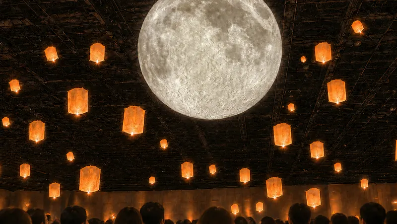 LEDランタン打ち上げ体験の幻想的な様子（夜の部お月見ランタン付き入場券購入者限定）