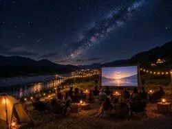 「巨大スクリーン野外映画×手ぶらキャンプ×無料温泉も！和歌山でアウトドアイベント」の写真