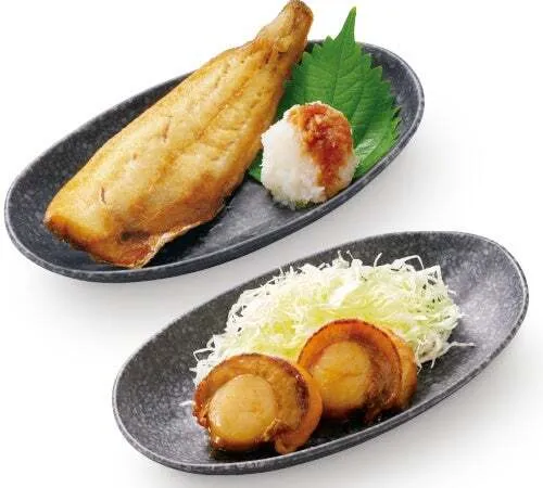 上：ぱくぱくホッケ 下：帆立ステーキ