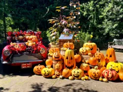 親子の記念撮影にもぴったりのハロウィン・ディスプレイ