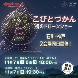 「最大1000機！空にコビト出現?　こびとづかん無料ドローンショーが石川と神戸で初開催」の写真
